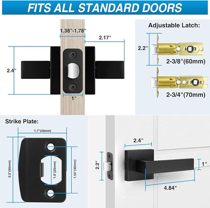 5 Pack Matte Black Door Handles, Passage Door Levers for Hallway & Closet, Interior Keyless Door Knobs Heavy Duty Square Non-Locking Handlesets(2.0lb), Reversible for Left & Right Sided Doors