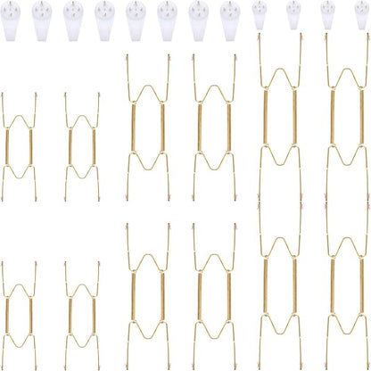 Hotop 12 Pieces Plate Hangers for Wall Stainless Steel Wire Invisible Heavy Duty Plate Hangers Display Holders with 12 Pieces Hooks for Wall Decorative(8/12/14 Inch,Gold)