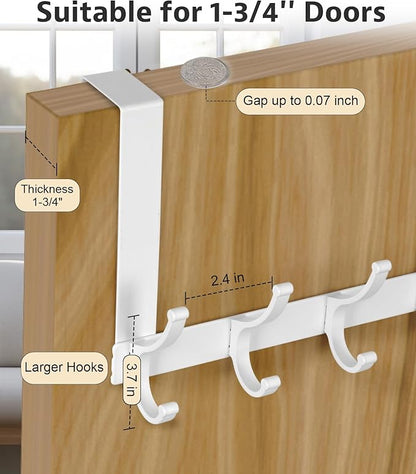 Door Hooks for Hanging, Over The Door Towel Racks for Bathroom, Coat Rack Door Towel Hanger Towel Hooks (2Pack, White, Fit 1-3/4" Doors)