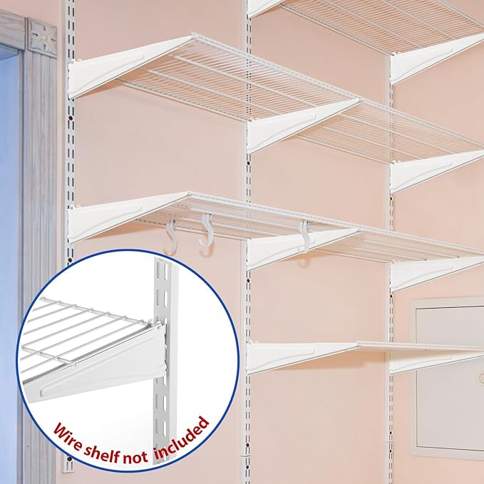 47.5 Inch Twin Rail Upright Wall Shelving System with 16 Inch Locking Shelf Bracket Adjustable Closet System Heavy Duty Metal Support for Deep Wire Shelving Closet (8 Pcs)