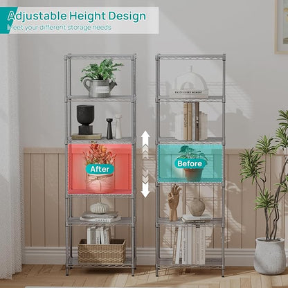 SINGAYE 6 Shelf Wire Shelving Unit Adjustable Metal Shelves Standing Bathroom Organizers and Storage Wire Closet Metal Pantry Kitchen 12" DX22 W 69.5" H Gray