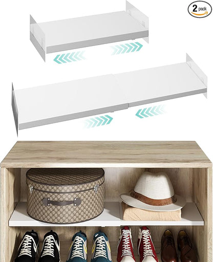 2Pack Expandable Closet Tension Shelves Organizers, Heavy-Duty Metal Tension Shelf, Adjustable Locker Shelf Cabinet for Closets Wardrobe Pantry Cupboard Kitchen Laundry