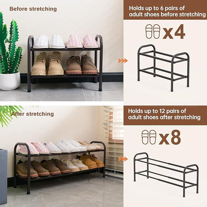 Gonfoam 2-Tier Expandable Shoe Rack,Adjustable Shoe Shelf Storage Organizer Heavy Duty Metal Free Standing Shoe Rack for Entryway Closet Doorway (Bronze)