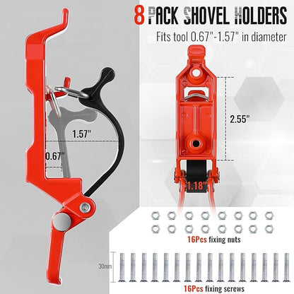 8 Pcs Shovel Holder for Truck, Heavy Duty Shovel Mounts for Roof Rack, Quick Release Axe Holder Mount Kit, Metal and Rubber Car Accessories/ Garage Storage/ Truck/ Wall Mounting Brackets