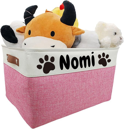 Personalized Dog Toy Basket Large Custom Dog Toy Box Foldable Dog Gift with Pet's Name for Clothing,Stuff