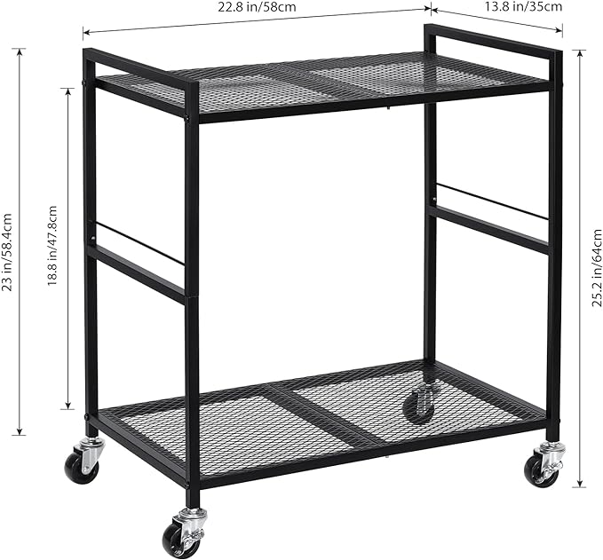 OYEAL Computer Tower Stand, PC Tower Stand Metal Rolling Cart Holds up to 40lbs, 2 Tier Mobile Printer Stand with Storage Under Desk for Home & Office, Black