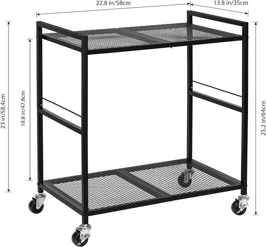 OYEAL Computer Tower Stand, PC Tower Stand Metal Rolling Cart Holds up to 40lbs, 2 Tier Mobile Printer Stand with Storage Under Desk for Home & Office, Black