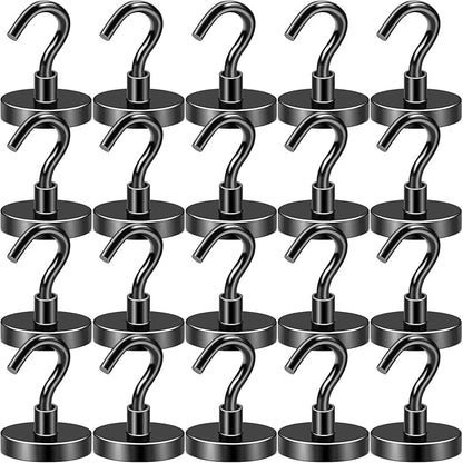 DIYMAG Black Magnetic Hooks, 120 LB Heavy Duty Strong Magnet with Hook, Rare Earth Neodymium Magnets for Hanging, Magnetics Hanger for Curtain, Home, Kitchen, Workplace, 20 Packs