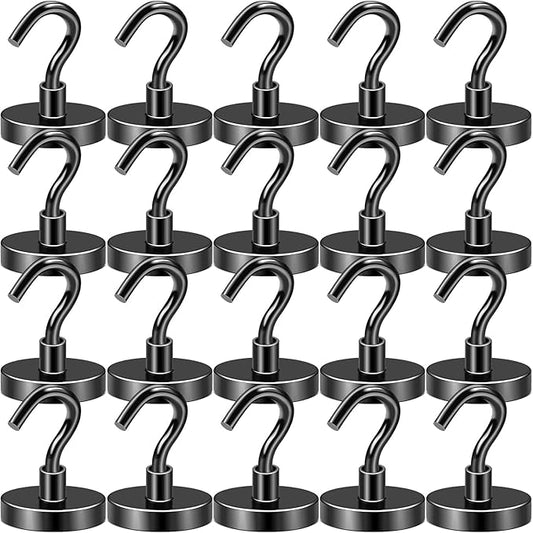 DIYMAG Black Magnetic Hooks, 120 LB Heavy Duty Strong Magnet with Hook, Rare Earth Neodymium Magnets for Hanging, Magnetics Hanger for Curtain, Home, Kitchen, Workplace, 20 Packs
