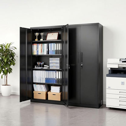 VEVOR Metal Storage Cabinet, Steel Garage Cabinet with Lockable Magnetic Doors and Adjustable Shelves, 2 Keys, 5-Tiers Tall Tool Cabinet Locker for Home, Office, Pantry, Warehouse, Laundry, Black