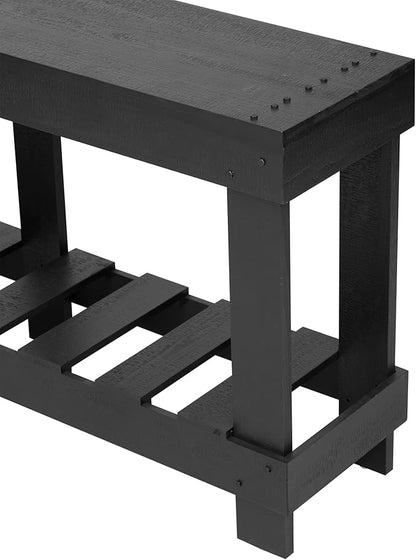 62.9-Inch Extra-Length Tabletop Vintage Entryway Table, Solid Cedar Wood Console Table with 6 Reinforced Legs, Metal Rivet Decor and Plank Under-Shelf for Hallway, Living Room (Black-J41)
