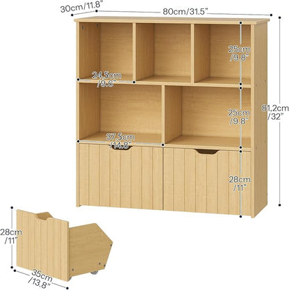 HOOBRO Toy Storage Organizer, Toy Organizers and Storage with 2 Movable Drawers and 5 Cubbies, Kids Bookshelf and Toy Storage for Books or Dolls, Toy Shelf for Playroom, Natural NL88CW01