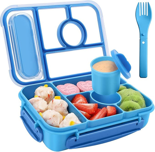 Bento Box Adult Lunch Box Kids,Lunch Containers for Adults/Kids/Toddler,5 Compartments Bento Lunch Box with Sauce Vontainers,Microwave & Dishwasher & Freezer Safe,BPA-Free(Blue)