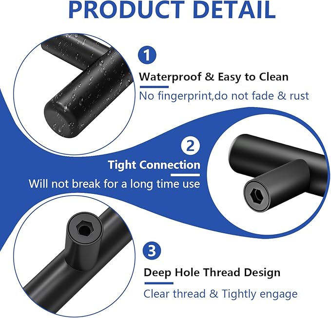 60Pack Matte Black Cabinet Handles, 3''Hole Centers Kitchen Drawer Pulls, Stainless Steel Dresser Hardware for Kitchen Bathroom Bedroom - 5''Overall Length