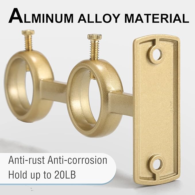 Goowin Curtain Bracket, 2pcs Holders, Durable Brackets for Living Room, Bedroom Drapery Rods (Gold)