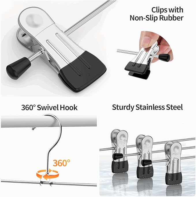 IEOKE Pants Hangers with Clips: 50 Pack Skirt Hangers for Women Metal Adjustable Trouser Hangers for Jeans Shorts Dress - Black