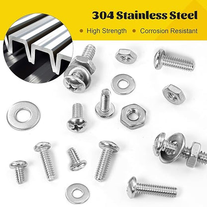 358PCS Machine Screws and Nuts Assortment Kit, #6-32#8-32#10-24 Phillips Pan Head Bolts Assorted, 304 Stainless Steel Nuts Bolts and Flat Washers Set