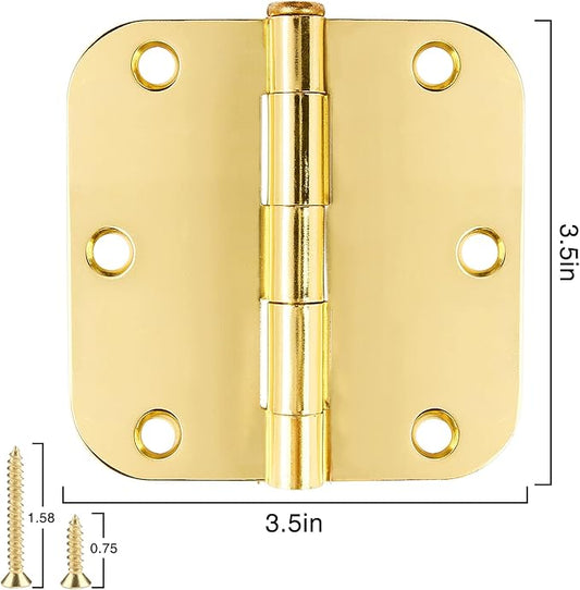 18 Pack Door Hinges for Doors Interior 3 1/2 Door Hinges 3.5 Inch 5/8" Radius Rounded Polished Brass Hinges Bright Gold Bedroom Bathroom Office Hallway Indoor Standard Residential Door Hinge Yellow