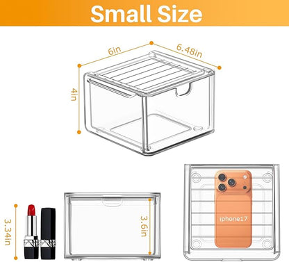 6 Pack Small Stackable Stroage Drawers, Acrylic Bathroom Makeup Organizer, Plastic Storage Bins For Vanity, Undersink, Kitchen Cabinets, Pantry, Home Organization