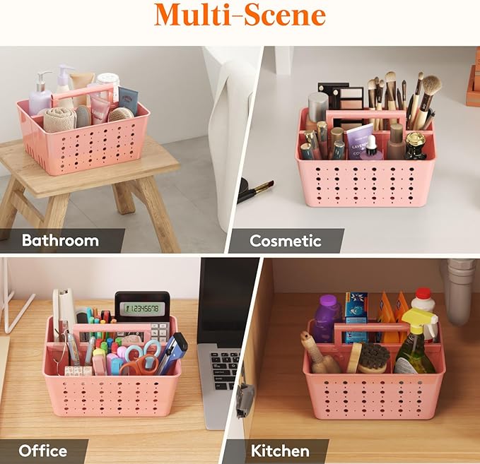Lifewit Shower Caddy Portable, Plastic Bathroom Organizer with Handle and Holes, Hard Cleaning Basket for Toiletry Storage, College Dorm Essentials, Pink, 2 Packs