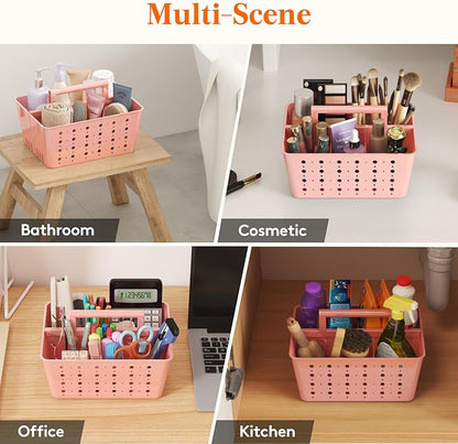 Lifewit Shower Caddy Portable, Plastic Bathroom Organizer with Handle and Holes, Hard Cleaning Basket for Toiletry Storage, College Dorm Essentials, Pink, 2 Packs