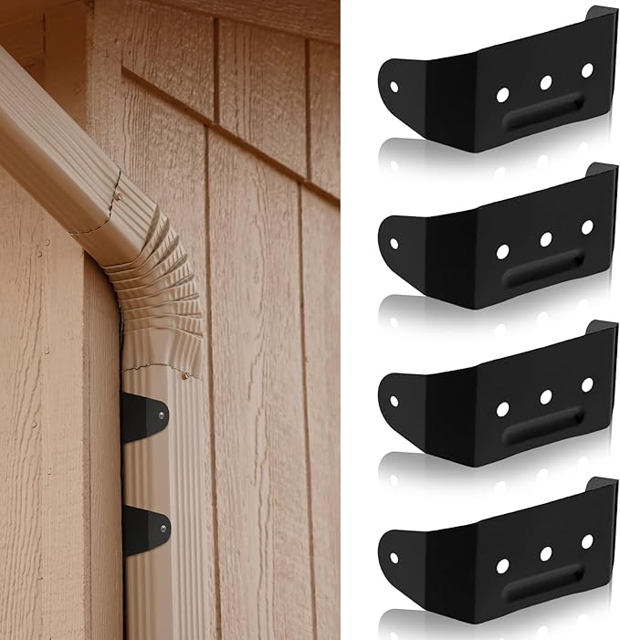 Shimeyao 4 Pcs Gutter Downspout Straps 2 x 3 Inch Downspout Pipe Clip Hidden Bracket, Aluminum Rain Gutter Straps for Secure Wall Mounting (Black)