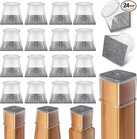 Ansible 24 Pcs Chair Leg Floor Protectors Square, Silicone Felt Furniture Leg Pads Caps Covers for Hardwood Floors (Fit:3/4" to 1-1/16")