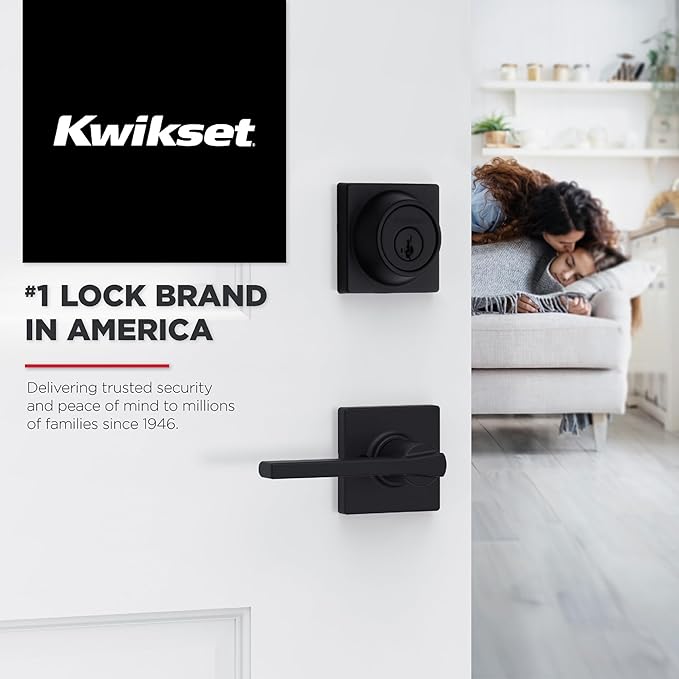 Kwikset Door Handle, Privacy Lock, Matte Black | Bathroom and Bedroom | Reversible | Microban Protection | Pack of 2