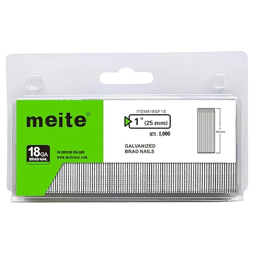 meite 18 Gauge 1-Inch Galvanized Brad Nail Ideal for Trims, Molding, Woodworking for Pneumatic, Electric Brad Nailer Gun (1,000 Counts)