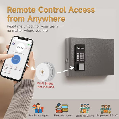 16 Key Lock Box Wall Mount, Smart Key Cabinet, use One Time Password,Fixed Code, Bluetooth, Wi-Fi Remote, Key Unlock, Security Lockbox Organizer for Valets, Hotel, Car, Office Key Management & Storage