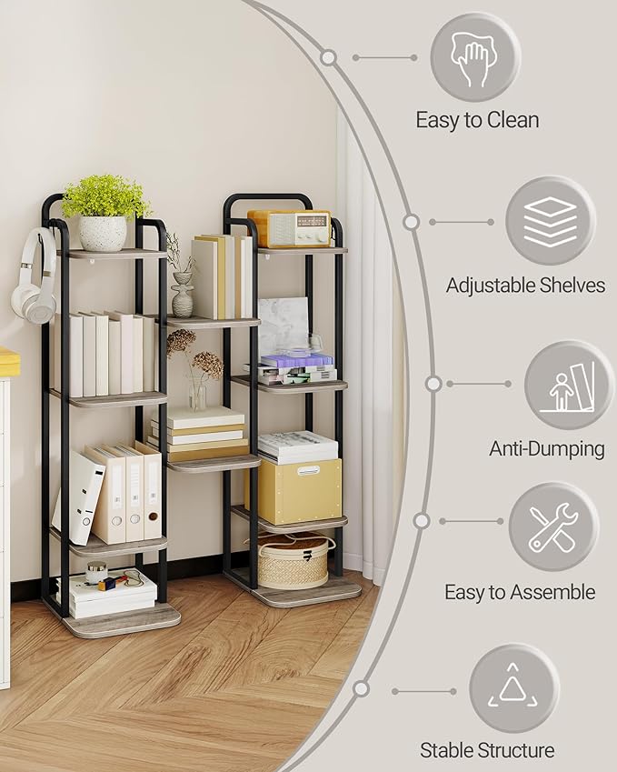6 Tiers Vertical Shoe Rack, Narrow Shoe Tower, Tall Shoes Shelf with 2 Hooks, Adjustable Shelves, Corner Shoes Shelves for Small Spaces, Entryway, Living Room, Greige, SR04205B