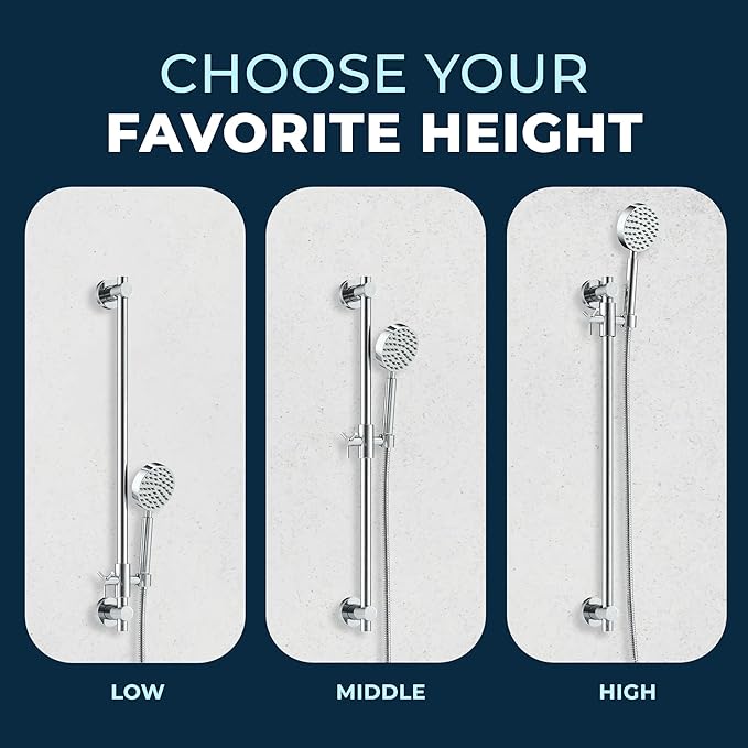 HammerHead Showers® Solid Metal 27.5 Inch Shower Slide Bar for Hand Held Shower Heads, Chrome | Adjustable Height Showerhead with Hose Rail System | Easily Adjust Height & Angle of Handshower