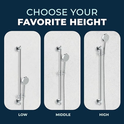 HammerHead Showers® Solid Metal 27.5 Inch Shower Slide Bar for Hand Held Shower Heads, Chrome | Adjustable Height Showerhead with Hose Rail System | Easily Adjust Height & Angle of Handshower