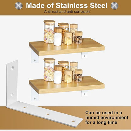 Alise Floating Shelf Brackets Heavy Duty L-Shaped Wall Brackets - White Angle Corner Braces for Shelves, Stainless Steel Reinforced Shelf Support Bracket for Wooden Boards 9x5 Inch,Pack of 4