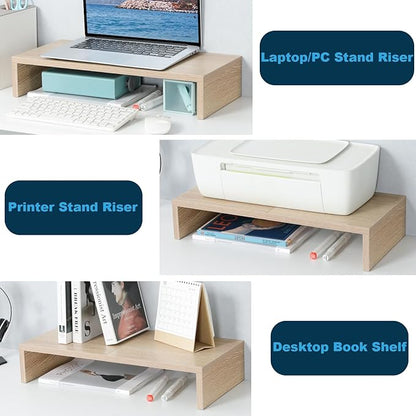 TEAMIX 20 Inch Wood Monitor Stand Riser, Wooden Desktop Stand for PC/TV/Laptop/Printer, Cozy Monitor Riser with Storage, Computer Stand Space-Saving