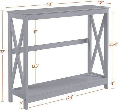 Yaheetech Console Table for Entryway, 2 Tier Narrow Sofa Table Bookshelf Accent Tables w/Storage Shelf, Living Room Entry Hall Foyer Tables Furniture, Grey