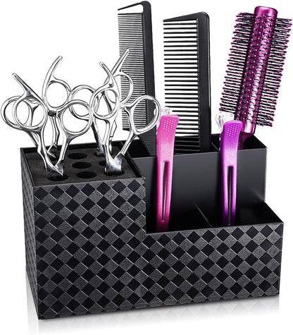 Noverlife Hairdressing Scissors Holder Shears Block, Barber Shop Scissor Organizer Stand, Hairdressing Tools Storage Box for Hairstyling Combs Clips Brushes, Salon Barber Scissor Holder Rack