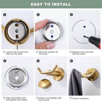 ARCORA Brushed Gold Towel Hooks, SUS 304 Stainless Steel Wall Hooks, Heavy Duty Robe Hooks 1 Pack, Modern Towel Hooks for Bathroom