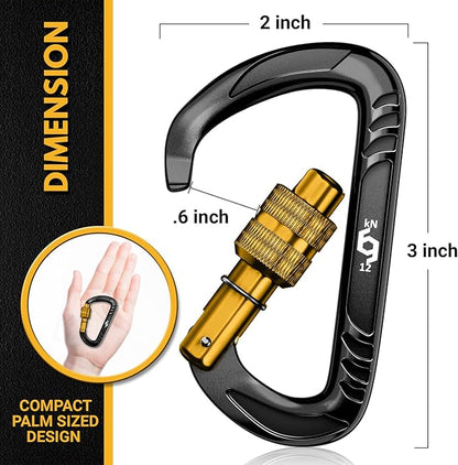 12kN (2697 lbs) Heavy Duty Carabiner Clips, for Securing Pets, Outdoor, Camping, Hiking, Hammock, Dog Leash Harness, Keychains