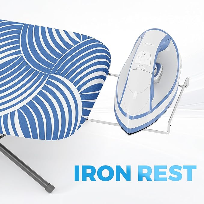 KINGBOARD Tabletop Ironing Board, Small Ironing Boards with Iron Rest, Folding Iron Board, Extra Thick Cover, Portable Tabletop Ironing Board with Non-Slip Feet, 30x12 Blue and White