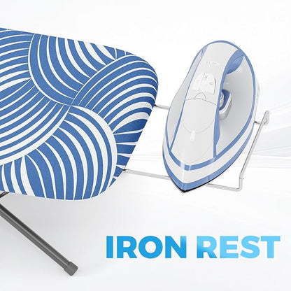 KINGBOARD Tabletop Ironing Board, Small Ironing Boards with Iron Rest, Folding Iron Board, Extra Thick Cover, Portable Tabletop Ironing Board with Non-Slip Feet, 30x12 Blue and White