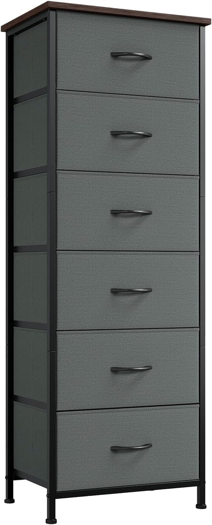 Somdot Tall Dresser for Bedroom with 6 Drawers, Storage Organizer Chest of Drawers with Removable Fabric Bins for Closet Bedside Living Room Laundry Entryway Hallway, Charcoal Grey