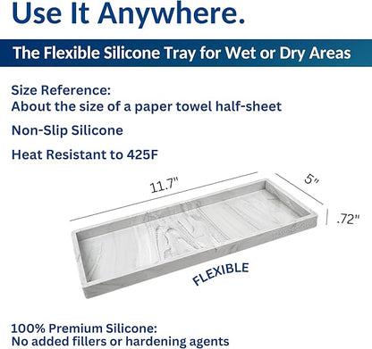 Countertop and Vanity Tray - 2 PC Large 11.7" Silicone Bathroom Trays, Counter Organizer, Dish Soap Sponge Holder Kitchen Sink Tray Organizer, Sink Caddy Toothbrush Key Kitchen Soap Trays