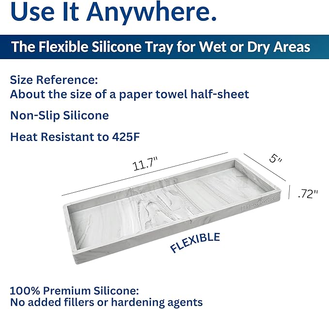 Countertop and Vanity Tray - 11.7" Silicone Bathroom Tray Countertop, Dish Soap Trays for Kitchen Counter, Sink Organizer Accessories Caddy, Toilet Laundry Shower Makeup Mat Oil Holder