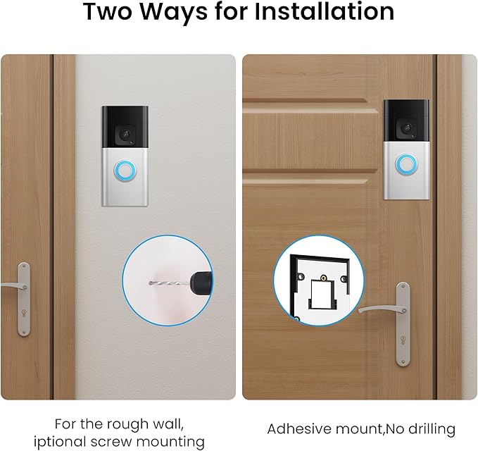 No-Drill Adhesive Doorbell Mount Compatible with Ring Video Doorbell 4 /Battery Doorbell Plus/Pro, Door Mounting Holder Bracket Accessories for Apartments Office Houses (2 Pack)