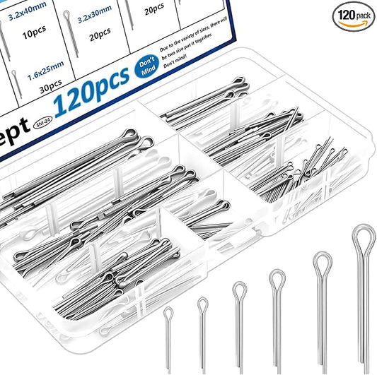 120Pcs Cotter Pins 304 Stainless Steel Cotter Pins Assortment Kit Tractor Pin Used for Hitch Pin Lock System, Trucks, Engine Repair in Towing Hitch Clips & Pins