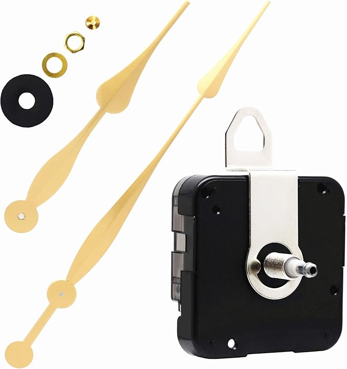 TIKROUND Youngtown 12888 High Torque Long Shaft Clock Movement Mechanism with 12 Inch Long Spade Hands (Gold 1 Set)