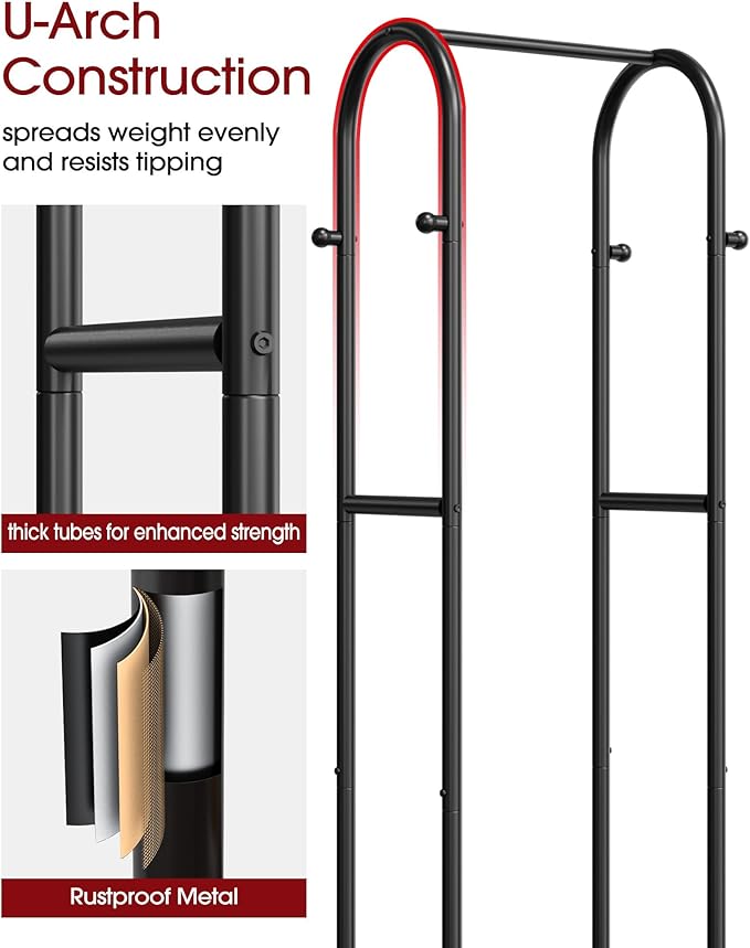 Clothes Rack - Space-Saving Clothing Rack with Wheels, 2-Tier Dense Mesh Shoe Shelves & 4 Hooks, Garment Rack for Bedroom, Entryway, Closet, 18.4" x 12.6" x 72", Black