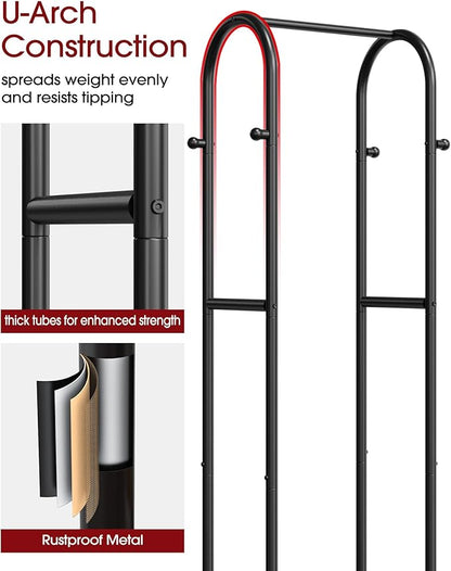 Clothes Rack - Space-Saving Clothing Rack with Wheels, 2-Tier Dense Mesh Shoe Shelves & 4 Hooks, Garment Rack for Bedroom, Entryway, Closet, 18.4" x 12.6" x 72", Black