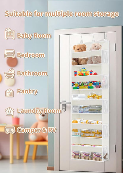 2 Pack Over The Door Storage Organizer with 5 Pockets 10 Mesh Pockets, 44 lbs Weight Capacity Door Hanging Organizers and Storage for Bedroom,Bathroom,Nursery,Kidroom,Babyroom